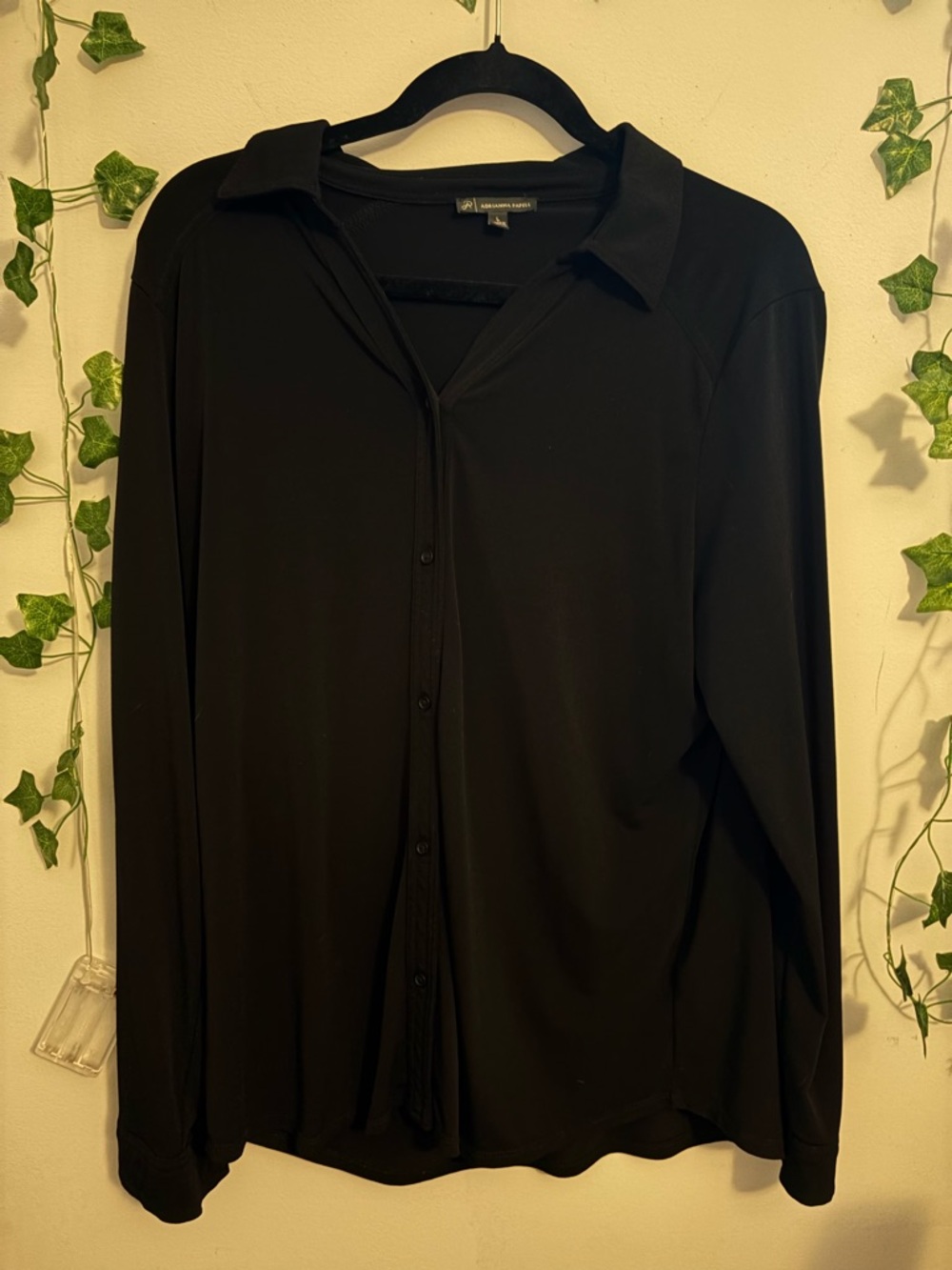 Women’s Business Casual AP Black Button Down Blouse Size L